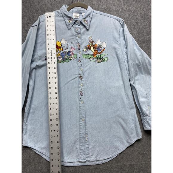 Vintage Disney Pooh Tigger Piglet Shirt Womens Large Blue Denim 90s Embroidery - Picture 4 of 10